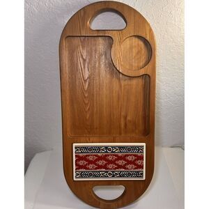 Vintage Jerry Abrams‎ Solid Wood With Ceramic Inlay Charcuterie Board 27"